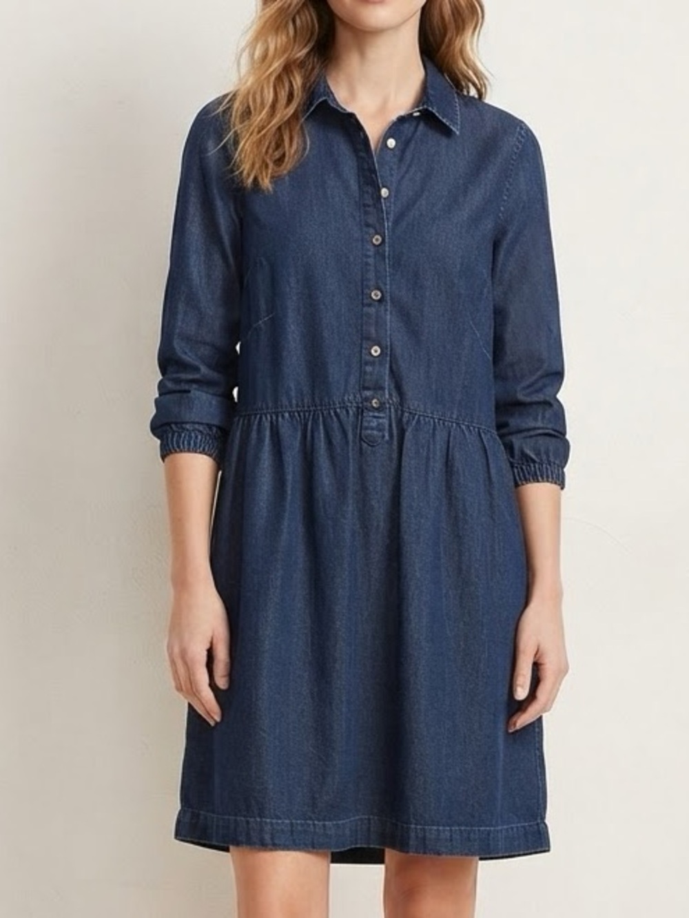 LOFT Dark Wash Denim Long Sleeve Shirt Dress